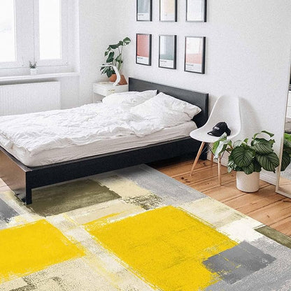 Yellow Rectangular Area Rugs for Living Room Bedroom 2.8 x 5 ft Abstract Paint Texture Modern Art Non-Shedding Soft Low Pile Rug Non Slip Washable Rug for Nursery Entryway Playroom