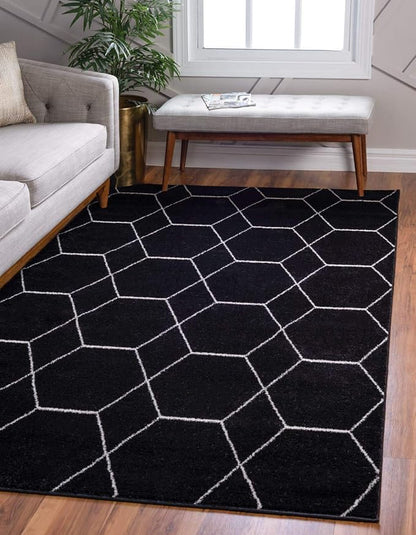 Unique Loom Trellis Frieze Collection Area Rug - Geometric (9' x 12' 2", Black/ Ivory)
