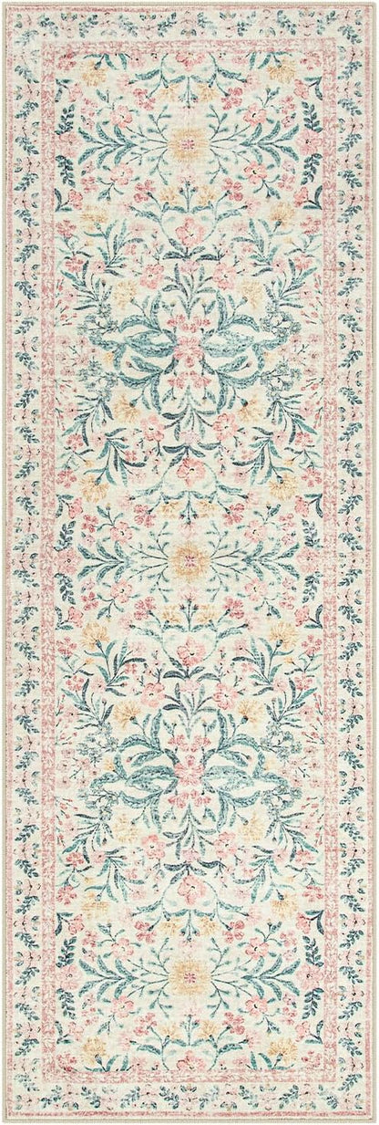 Lahome Boho Hallway Runner Rug 2x6,Floral Kitchen Runner Rugs Non Skid Washable,Super Soft Indoor Throw Carpet for Girls Bedroom Bedside Bathroom Laundry Room, Pink/Multi