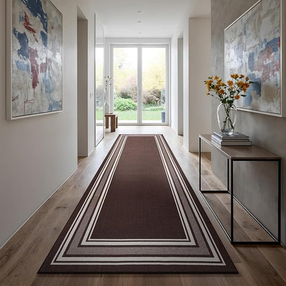 Beverly Rug Non Slip Area Rugs 2x7 Modern Bordered Non Skid Rubber Backing Soft Runner Rug for Living Dining Room Easy to Clean Non Shedding Kitchen Bedroom Indoor Carpet 2 x 7 Brown