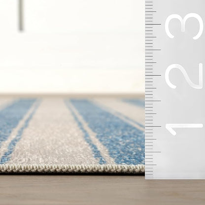 Dash & Albert Vion Blue Machine Washable Rug, 6 X 9 Feet, Blue/Grey Stripe Pattern