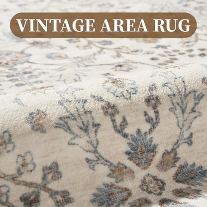 MontVoo-Vintage Area Rug 5X7 Beige Rugs for Living Room-Soft Distressed Printed Rugs for Bedroom-Non Slip Carpet-Machine Washable Rug for Dining Room Living Room Bedside Office