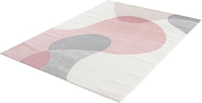 Abani Rugs Cream and Pink 6 ft. X 9 ft. Contemporary mid-Century Rug with Beige and Pink Geometric Circle. Minimalistic Design Rectangular Area Rug. Turkish Stain Resistant Area Rug.