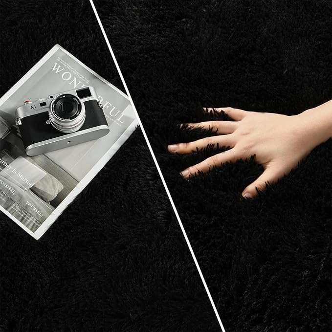 Large Shag Area Rugs 5 x 8, Plush Fuzzy Rugs for Living Room, Ultra Soft Fluffy Furry Rug for Bedroom, Indoor Carpet Nursery Rugs for Kids Room Home Decor, Black