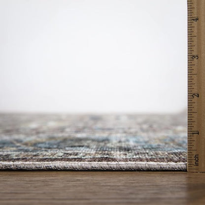 Bloom Rugs Caria Washable Non-Slip 12 ft Runner - Blue/Red Brown Traditional Runner for Entryway, Hallway, Bathroom, and Kitchen - Exact Size: 2'6" x 12'