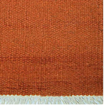 Rugsotic Carpets Hand Woven Flat Weave Kilim Wool ECO-Friendly Area Rugs - 2'6''x12', Runner Shape, Dark Orange Color, Solid Plain Design, Low Pile Handmade Rugs for Living Room (D00111)