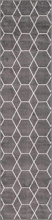 Unique Loom Trellis Frieze Collection Area Rug - Geometric (2' x 8' 8" Runner, Dark Gray/ Ivory)