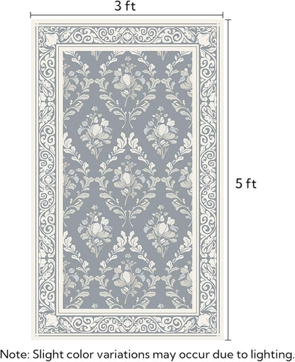 SOULFUL Medium Pile 3x5 Area Rug - Soft Underfoot Small Entryway Rug - Greige Boho Floral - Washable Non-Slip - Perfect for Living Room Bedroom Foot Kids Room Reading Nook