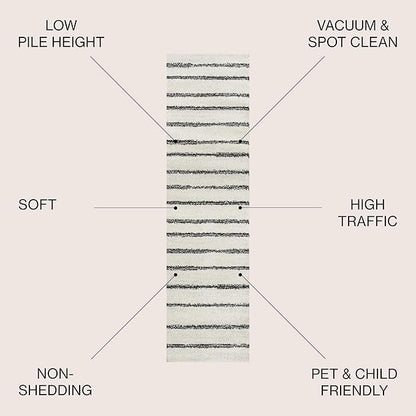 JONATHAN Y Williamsburg Minimalist Stripe Cream/Black Runner Rug, 2x8, Contemporary, Modern, Easy-Cleaning for Living Room, Bedroom, Kitchen, Pet Friendly, Non-Shedding (MOH201D-28)