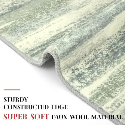 Modern Abstract Runner Rug 2x5, Sage Green Grey Washable Kitchen Runner Entryway Rug Mat Non-Slip Soft Hallway Rug Runner Thin Print Faux Wool Carpet for Bedroom Laundry Room Indoor