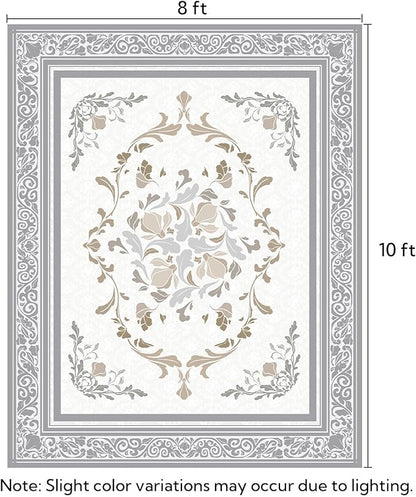 SOULFUL Medium Pile 8x10 Rugs for Living Room - Cozy Soft Underfoot Large Area Rug - Light Taupe Boho Floral - Washable Non-Slip - Perfect for Bedroom Kids Room Under Dining Table Office