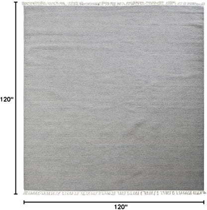 Rugsotic Carpets Hand Woven Flat Weave Kilim Wool ECO-Friendly Area Rugs - 10'x10', Square Shape, Silver Color, Solid Plain Design, Low Pile Handmade Area Rugs for Living Room, Bed Room (D00111)