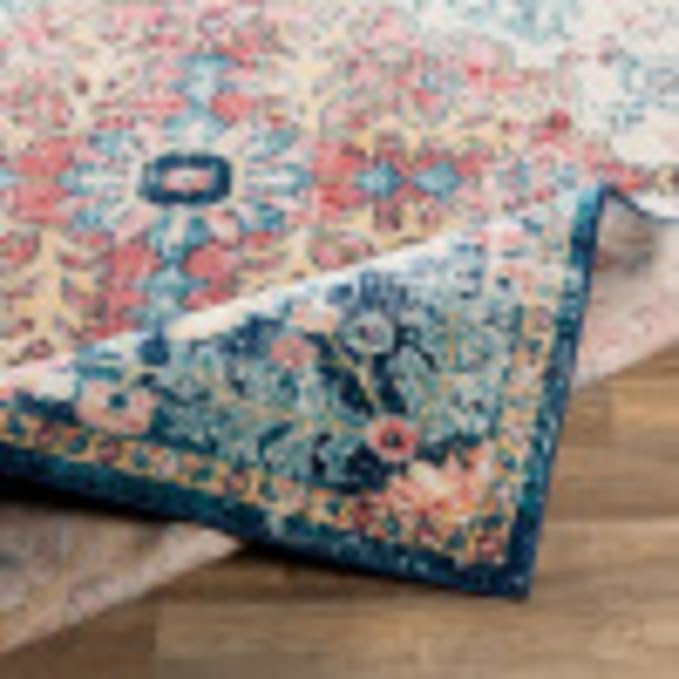 Livabliss Area Rugs - 3x10 Odelia Vintage Boho Aqua Burgandy Blue Runner Area Rug for Living Room Bedroom - Floral Medallion Stain Resistant Carpet for Kitchen, Nursery, Office (2'7" x 10', Runner)