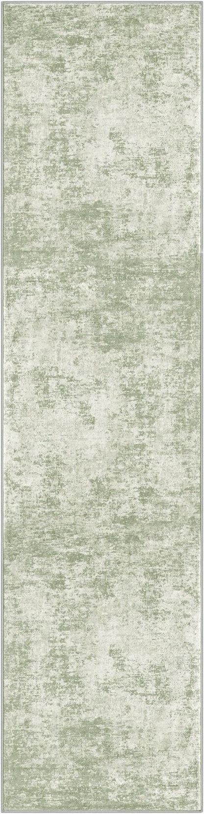 Modern Abstract Hallway Runner Rug, Sage Green Grey 2x8 Runner Rug, Washable Kitchen Runner Non-Slip Soft Thin Print Faux Wool Carpet for Entryway Bedroom Laundry Room Indoor