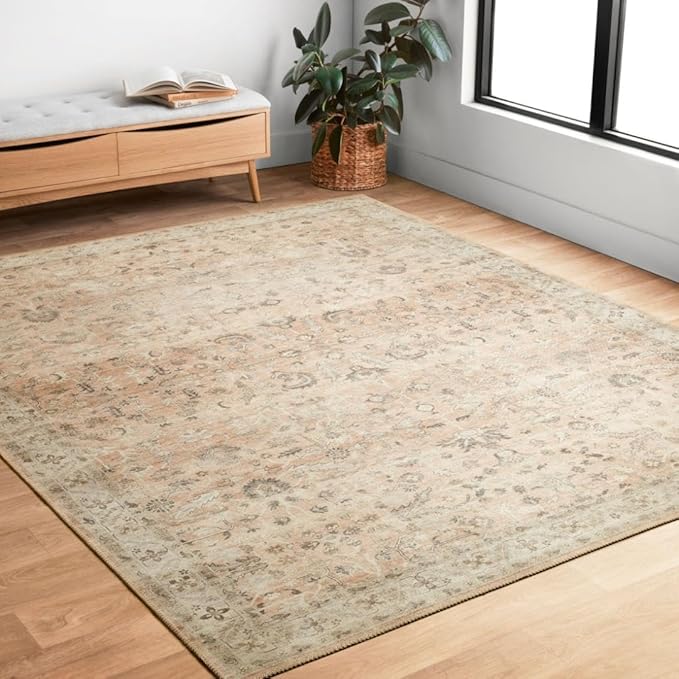Loloi Hathaway Collection HTH-06 Blush/Multi 2'-6" x 7'-6", .25" Thick Runner Rug, Soft, Durable, Printed, Modern, Low Pile, Non-Shedding, Easy Clean, Living Room Rug