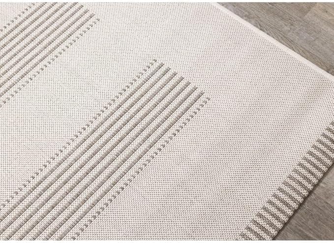 6x9 Rug with Modern Striped Pattern, Stylish Neutral Area Rug in Beige and Cream, Durable Low Pile Decorative Carpet for Living, Dining, or Bedroom