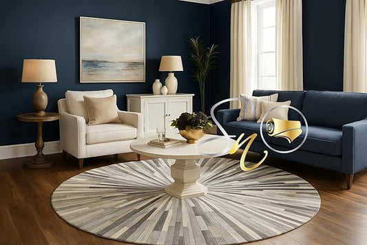 Faux Cowhide Round Area Rug | Non-Slip Leather Floor Carpet for Living Room, Bedroom, and Home Décor | Modern Stylish Accent Rug(Grey_3x3)