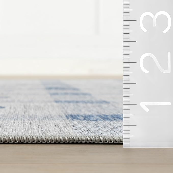 Dash & Albert Valen Plaid Blue Machine Washable Rug, Runner-2.5 X 8 Feet, Blue/White Plaid Pattern