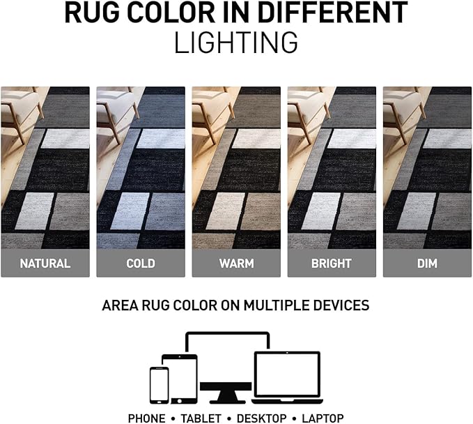 Rugshop Contemporary Modern Boxes for Home Office,Living Room,Bedroom,Kitchen Non Shedding Square Area Rug 6'6" x 6'6" Gray
