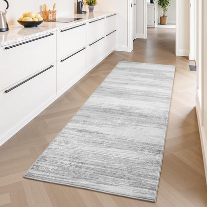 PADOOR Modern Abstract Runner Rug - 2x5 Washable Hallway Rugs, Ultra Soft Non-Slip Low Pile Floor Rugs for Hallway Entryway Kitchen Bedroom Bedside Laundry Room Grey