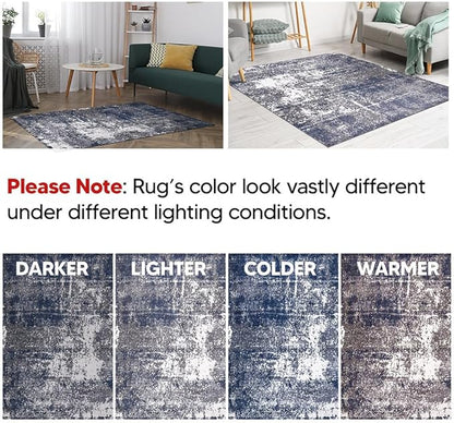 Keen Home Design Area Rugs - 10x14 Non-Shedding, Abstract Rugs for Kitchen, Living Room, Bedroom, Dining Room, Entryway - Size: 9'10" x 14', Navy/Grey/White