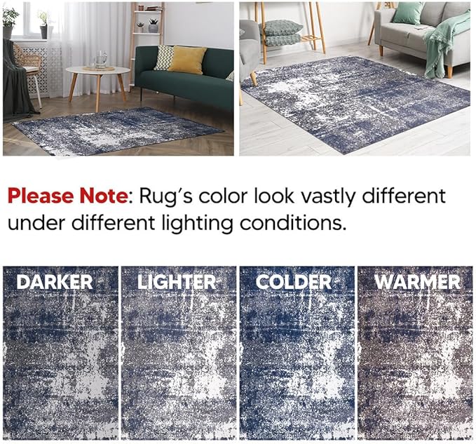 Keen Home Design Area Rugs - 2x18 Non-Shedding, Abstract Rugs for Kitchen, Living Room, Bedroom, Dining Room, Entryway - Size: 2'8" x 18', Navy/Grey/White