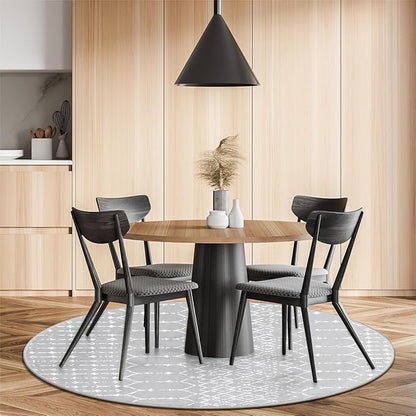 Lahome Moroccan Round Rugs 6Ft Washable Circle Area Rug for Living Room Grey Non-Slip Stain Resistant Dining Room Rug Large Circle Rug, Modern Geometric Print Indoor Round for Bedroom Entryway
