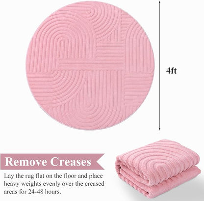 Pauwer 4ft Washable Area Rugs for Living Room Modern Pink Solid Color Soft Fluffy Rugs for Bedroom Non Slip Boho Accent Indoor Mat Floor Carpet Cover for Kids Room Dining Room Kitchen Office, Pink
