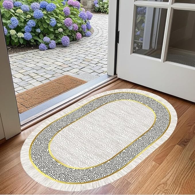 Off White Black Gold Indoor Rugs Modern Minimalist Abstract Geometric Pattern Home Office Area Rug 10x14 for Livingroom Bedroom Dining Room Soft Durable Non Skid Carpet Under Table Bordered Floor Mat