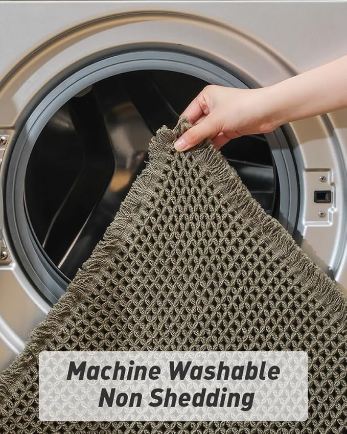 Upgraded Christmas Waffle Bath Mat, Super Absorbent Non Slip Bath Mats for Bathroom Floor, Machine Washable Bathroom Rugs with Tassels, Rubber Backed Bathroom Mats, Ultra Soft, 17" x 24", Dark Green