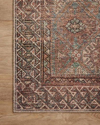 Loloi Amber Lewis Billie Collection, Aqua & Rust 7'-6" x 9'-6" Area Rug – Antique & Distressed Accent Rugs for Living Room, Bedroom, Entryway & Hallway, No Shed High Traffic Area Home Decor Rug
