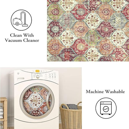 Lahome Moroccan Trellis Washable Round Rugs, Non-Slip Soft Round Rug 4ft Ultra-Thin, Small Vintage Circle Carpet for Entryway Kitchen Bedroom Nursery Bathroom, Orange/Terracotta
