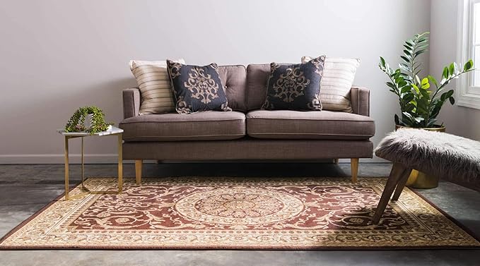 Unique Loom Versailles Collection Traditional Classic Medallion Floral Motif Area Rug (3' 3 x 5' 3 Rectangular, Brown/ Ivory)