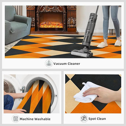 3x6 Geometric Bedroom Rug Under Bed - Diamond Shape Pattern Kids Room Rugs, Modern Minimalism Bedroom Runner Rug Soft Washable for Living Room Kitchen