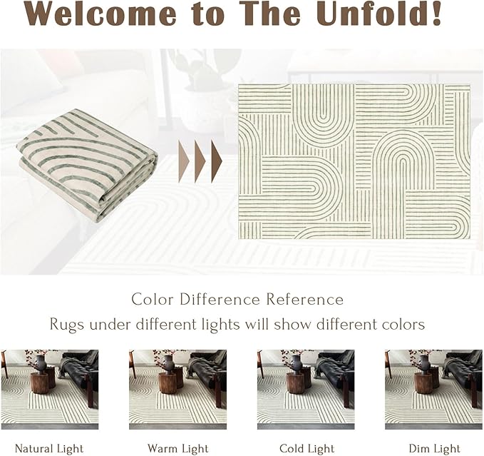 6x9 Area Rug - Large Modern Abstract Washable Non-Slip Sage Green Living Room Rug Rainbow Low-Pile Soft Floor Carpet for Bedroom Dining Room Office Nursery Home Decor