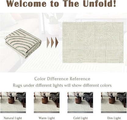 6x9 Area Rug - Large Modern Abstract Washable Non-Slip Sage Green Living Room Rug Rainbow Low-Pile Soft Floor Carpet for Bedroom Dining Room Office Nursery Home Decor