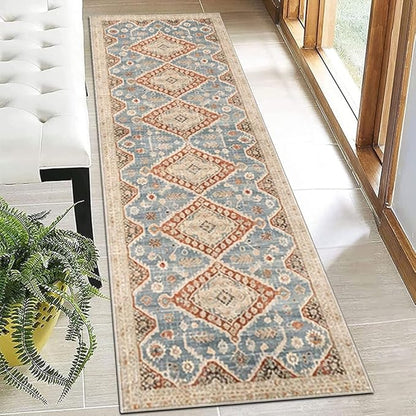 Moroccan Trellis Hallway Runner Rug Non-Slip Washable Geometric Standing Mats Anti-Fatigue Long Farmhouse Kitchen Mat Soft Low-Pile Distressed Area Rugs for Bathroom,Bedroom,Laundry 2.6' X 8'