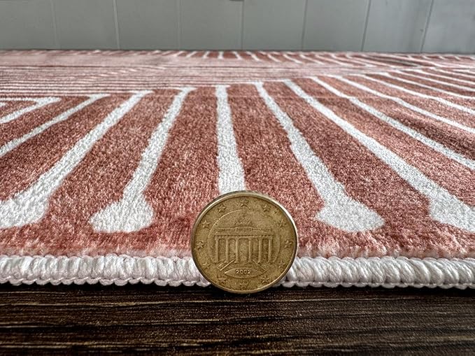 GLN Rugs Contemporary Collection - Machine Washable Area Rug, Contemporary Washable, Non Slip, Low Pile Chenille Rug, Living Room, Bedroom, Kitchen Rug (8' x 10' Beige Orange)