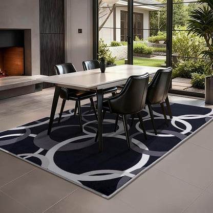 YIHOUSE 5x7 Ft Area Rugs, Concentric Circle Carpet Washable Rug, Black and White Geometric Design Rug for Living Room, Bedroom, Playroom, Nursery, Home Office Decor, Nonslip Non-Shedding