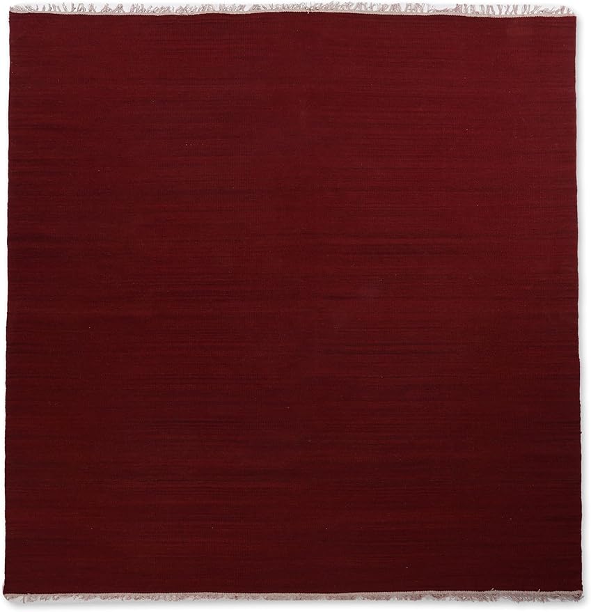 Rugsotic Carpets Hand Woven Flat Weave Kilim Wool ECO-Friendly Area Rugs - 8'x8', Square Shape, Burgundy Color, Solid Plain Design, Low Pile Handmade Area Rugs for Living Room, Bed Room (D00111)