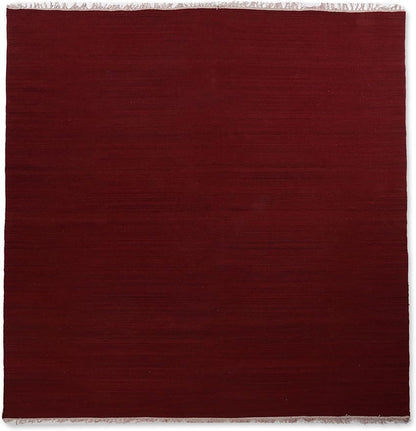 Hand Woven Flat Weave Kilim Wool ECO-Friendly Area Rugs - 10'x10', Square Shape, Burgundy Color, Solid Plain Design, Low Pile Handmade Area Rugs for Living Room, Bed Room (D00111)