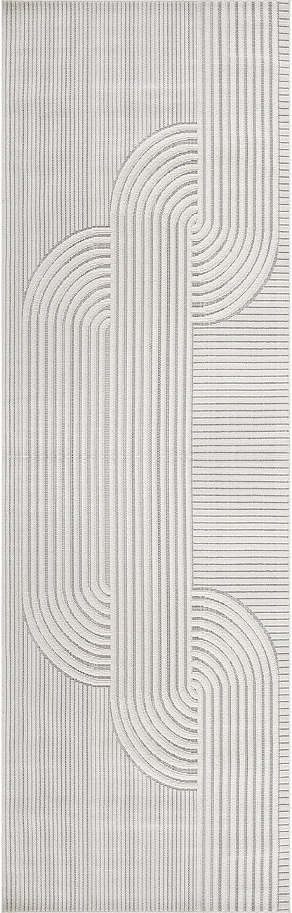 CAMILSON Modern Runner Rug 2x7 Luxury Swirl Curved Micro Loop Hallway Rugs Soft High-Low Pile Stain Resistant Easy to Clean Non-Shedding Durable Entryway Kitchen Indoor Area Carpet (White)