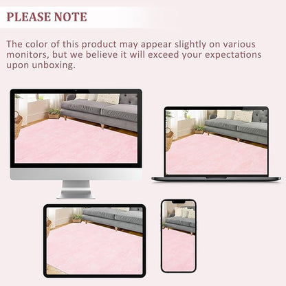RUGSREAL Washable Rug 10x13 for Living Room Modern Abstract Area Rug Non-Slip Large Contemporary Bedroom Rug Stain Resistant Aesthetic Accent Floor Carpet Foldable Solid Rug for Home Office, Pink