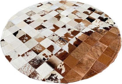 Handmade Pure Cowhide Round Leather Rug for Living Room Bedroom Rug (7X7)