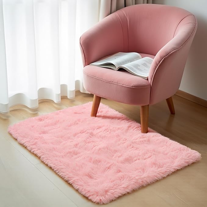 Zentavio Bedside Rugs Small 2x3 Shag Entry Entrance Rugs Soft Girls Bedroom Carpet Area Rugs for Dorm College Essentials Non-Slip Living Room Throw Rug Home Decor Aesthetic Nursery Pink