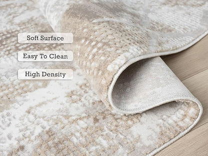 Adel Modern Area Rug for Living Room, 4x6 Rustic Distressed Abstract Beige Neutral Rug, Medium Pile Stain Resistant Carpet for Bedroom, Dining Room or Kitchen (4' x 6', Beige)