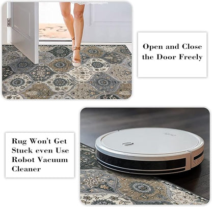 Lahome Moroccan Trellis Kitchen Runner Rug, 2x5 Washable Runners for Hallways Non Slip Soft Hallways Rug Ultra-Thin Vintage Long Carpet for Bedroom Bathroom, Grey