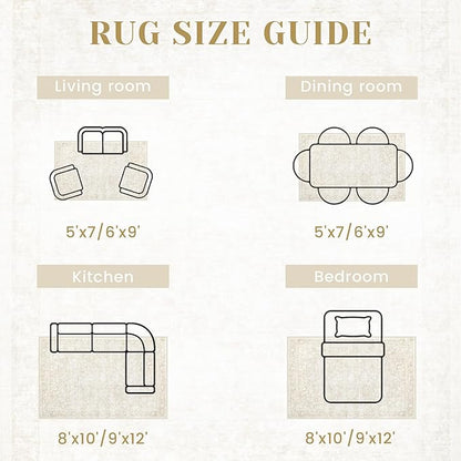 6x9 Area Rugs for Living Room: Washable Vintage Floral Rug Low Pile Non-Slip Boho Carpet for Bedroom Nursery Dining Room (Beige, 6'x9')