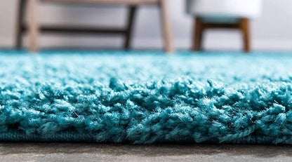 Unique Loom Solid Shag Collection Area Rug (5' 1" x 8' Rectangle Deep Aqua Blue)