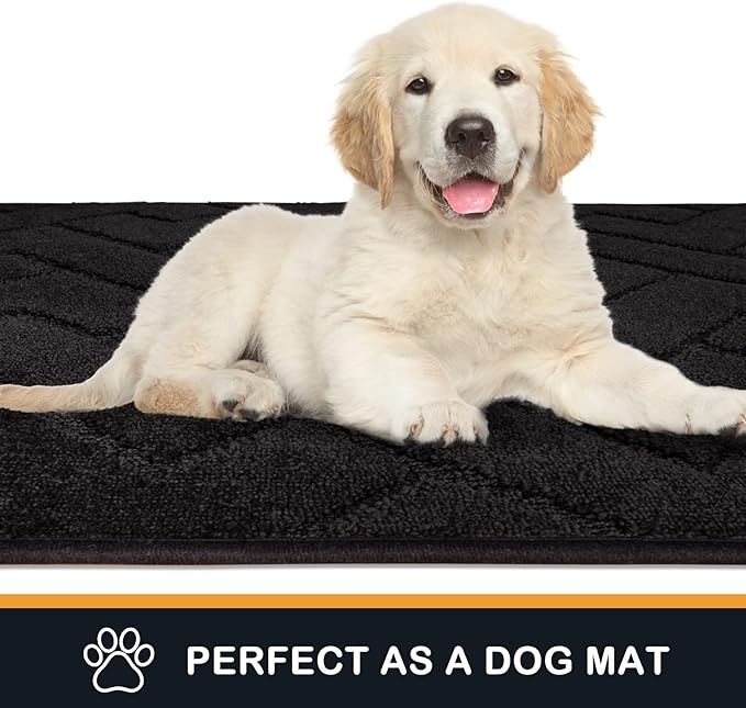 PURRUGS Dirt Trapping Door Mat 24" x 59", Non-Slip Machine Washable Entry Rug, Shoe Scraper, Dog Doormat, Super Absorbent Welcome Mat for Front & Back Door, Muddy Wet Shoes & Paws, Black